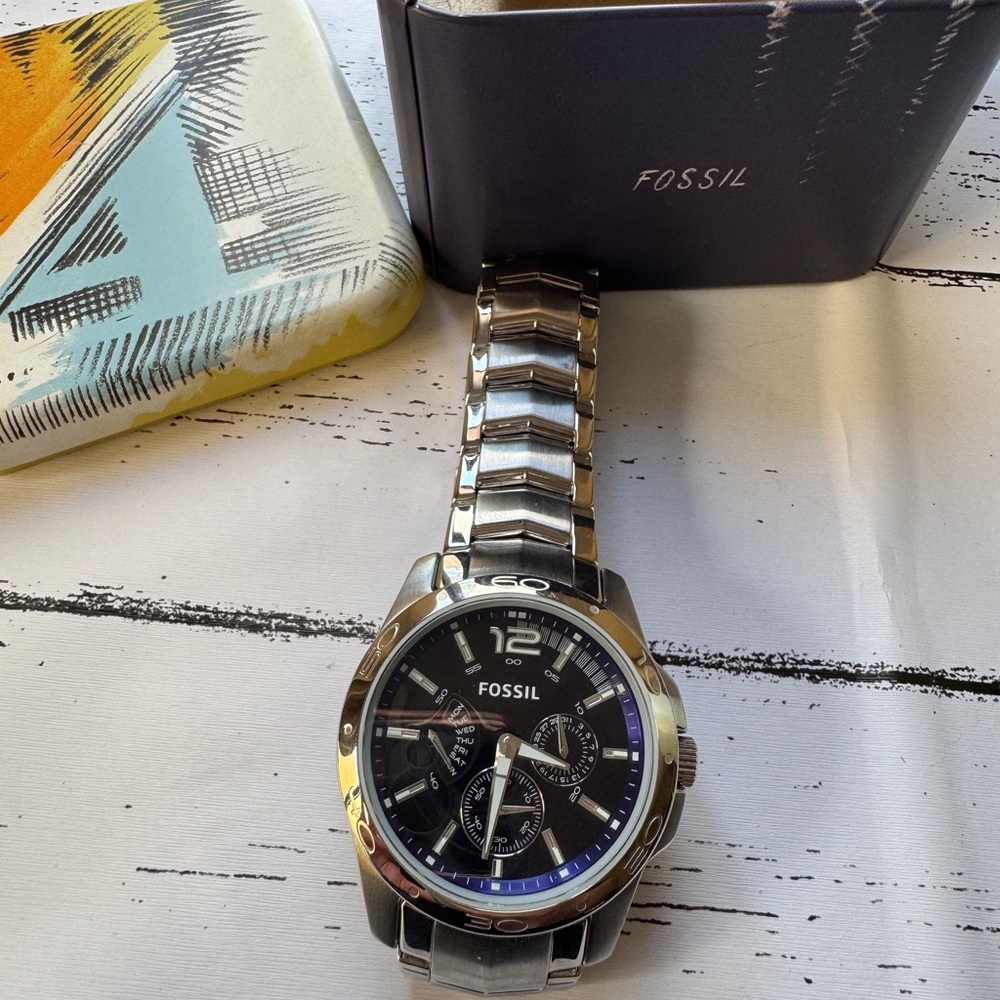 Fossil Black and Silver Chronograph Watch